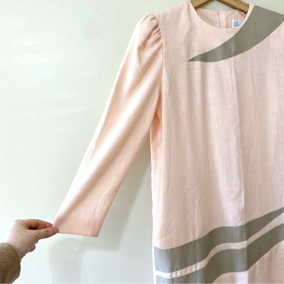 Vintage 80s Long Sleeve Maxi Dress Pink Gray Abstract Size 10 - Picture 4 of 8